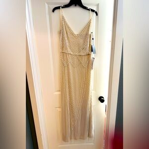 Adrianna Papell Elegant Cream Beaded Gown
